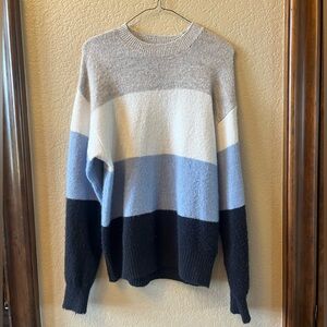 H&M Multicolor Crew Neck Sweater - Gray, White, Blue, Black